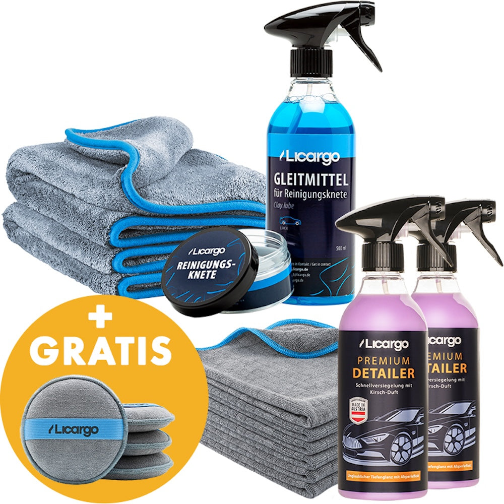 Showroom-Glanz auf Knopfdruck=>Unser Detailer Set Pro sorgt für atemberaubenden Tiefenglanz und schützt Deinen Lack gleichzeitig vor Wasserflecken und schädlichen Umwelteinflüssen.