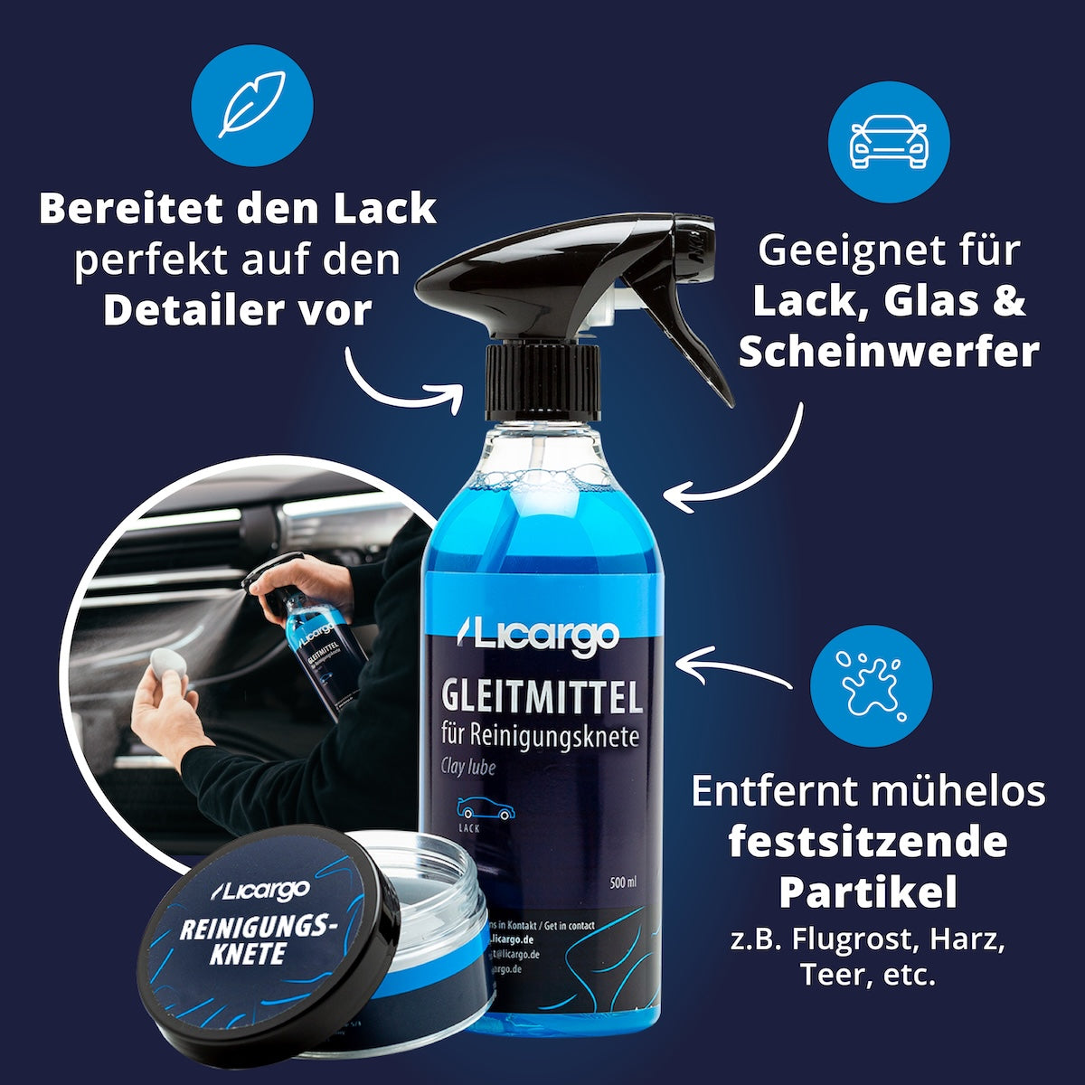 Perfekte Basis für Glanz=>Vorbereitung ist alles: Unsere Lackknete befreit den Lack von unsichtbaren Partikeln und schafft die optimale Grundlage, damit Detailer und Versiegelungen ihre volle Wirkung entfalten.