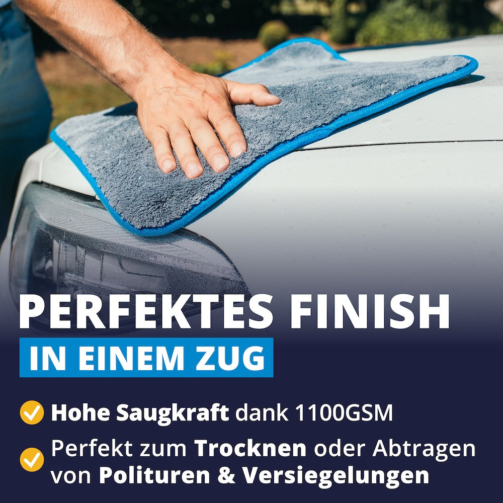 Lackschutz-Fasern=>Das innovative 1100 GSM Fasergewebe kapselt selbst mikroskopische Partikel im Inneren ein und sorgt für eine 100% kratzerfreie Reinigung.