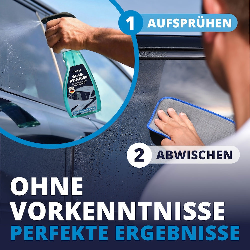 Einfach wie nie=>Kein Vorwissen, keine Spezialwerkzeuge – einfach aufsprühen, abwischen, fertig. In unter einer Minute sind alle Scheiben makellos sauber.