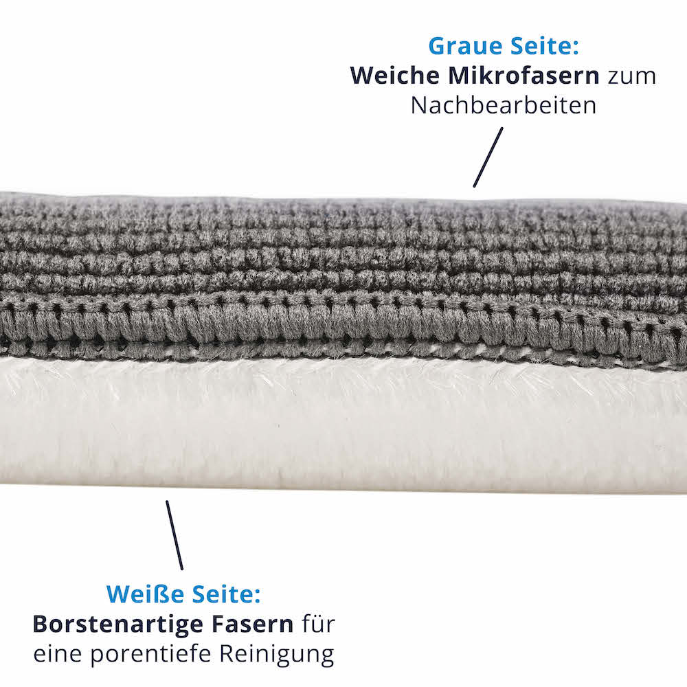 Doppelte Power=>Durch die zwei unterschiedlichen Reinigungsflächen lassen sich sowohl feine als auch grobe Oberflächen reinigen.