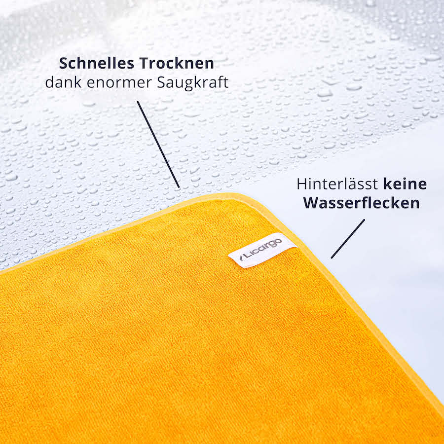 Überragende Trockenleistung=>Dank der feinen Mikrofaserstruktur und 600GSM erreicht unser Trockentuch eine Saugkraft von mehr als 1,5 Litern und ist somit ausreichend für ein ganzes Auto.