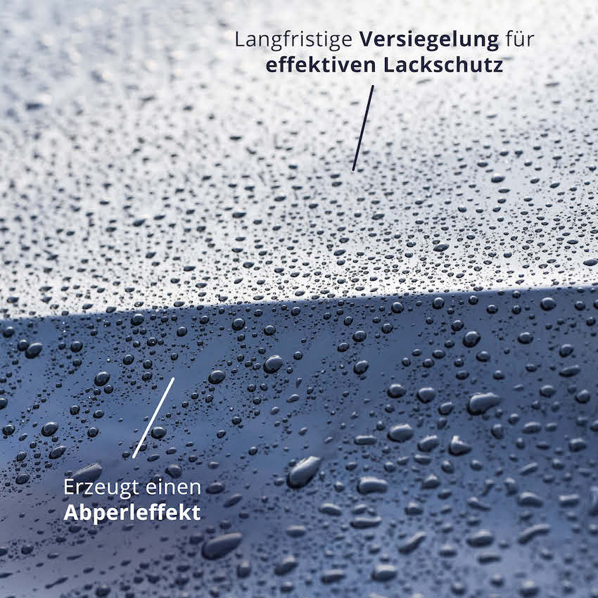 Mit Abperleffekt=>Unsere Politur versiegelt nicht nur langfristig, sondern erzeugt auch einen Abperleffekt. Das macht es Schutz schwerer, am Lack zu haften und Wasser perlt einfach ab, ohne Wasserflecken zu hinterlassen.