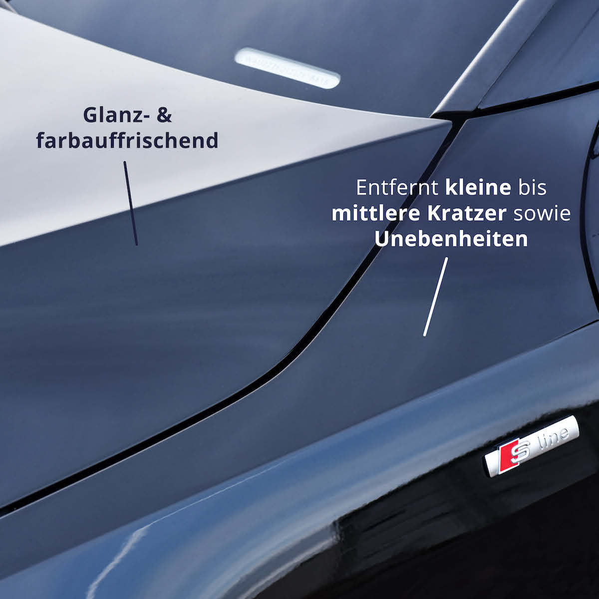 Sichtbare Ergebnisse=>Die Formel unserer Autopolitur wurde entwickelt, um Deinen Lack zu revitalisieren und dabei kleine Makel mühelos zu beseitigen. Sie frischt außerdem die Farbe auf und sorgt für Tiefenglanz.