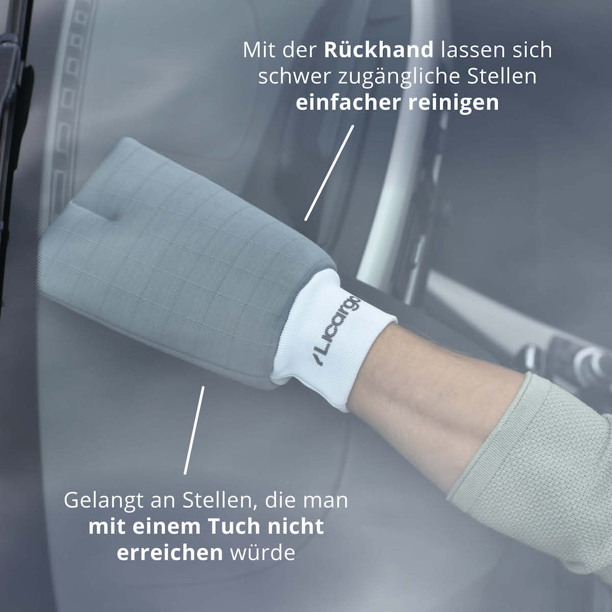 Flexibel einsetzbar=>Unser Handschuh ermöglicht es Dir, schwer erreichbare Stellen wie Windschutzscheibenränder oder enge Ecken spielend leicht zu reinigen – ohne zusätzliches Tuch.