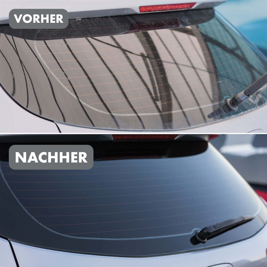 Vorher-Nachher-Effekt=>Erlebe den Unterschied: Der Glashandschuh entfernt Schmutz, Wasserflecken und Staub rückstandslos – für eine glasklare Sicht und ein perfektes Finish!
