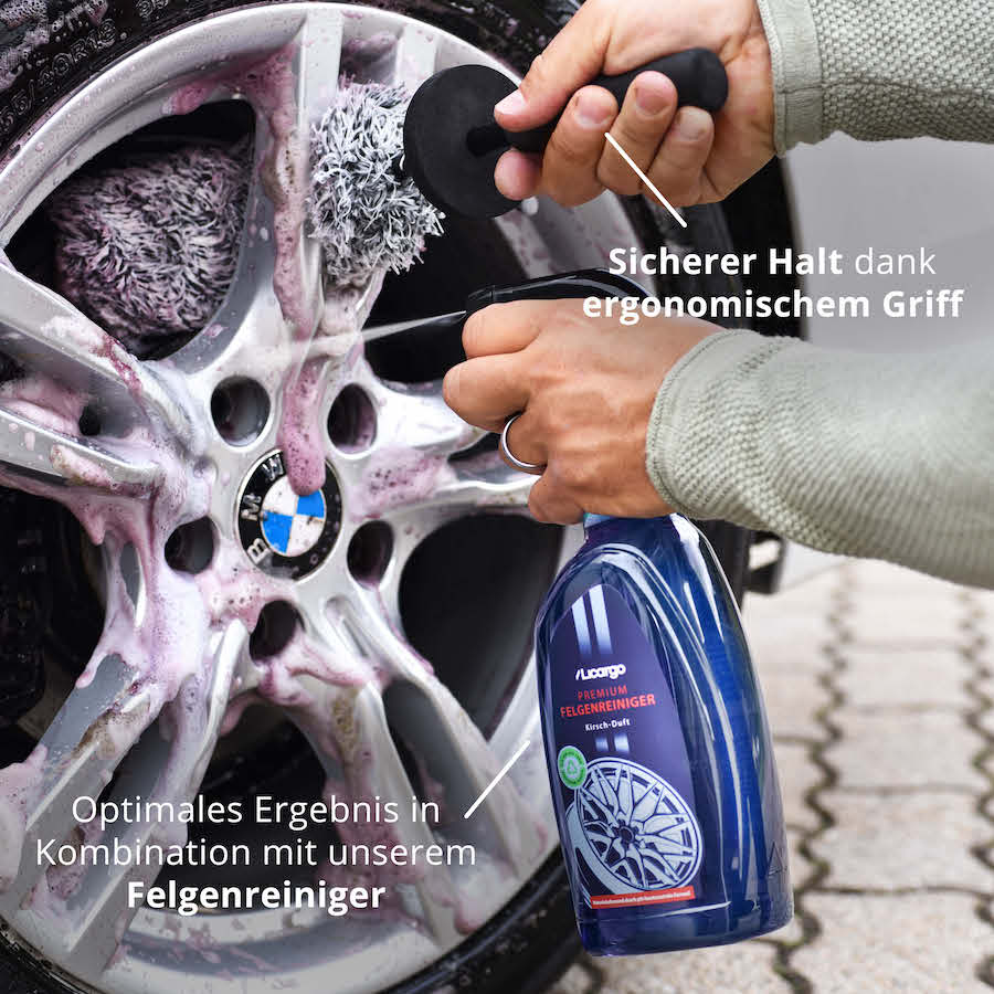 Strahlendes Ergebnis=>Dank ergonomischem Griff garantiert Dir unsere Felgenbürste perfekten Halt. Für ein optimales Ergebnis empfehlen wir außerdem unseren Felgenreiniger.
