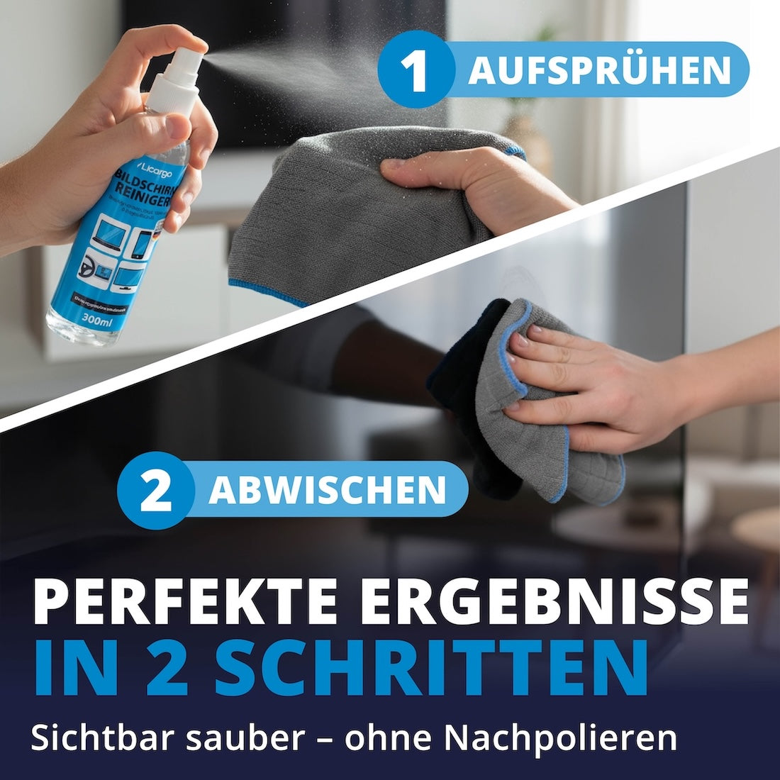 Zwei Schritte, null Aufwand=>Sprühen, abwischen, fertig – sichtbare Sauberkeit ohne Nachpolieren oder Aufwand. Unser Set steht für Reinigung mit Komfort, Präzision und perfekten Ergebnissen.