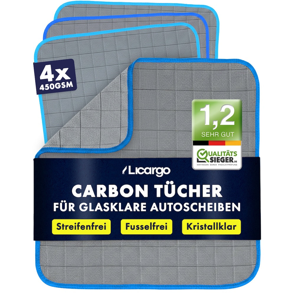 Glasklare Autoscheiben=>Unsere Carbon-Mikrofasertücher liefern eine streifenfreie Reinigung und hinterlassen Deine Autoscheiben glasklar – selbst bei hartnäckigem Schmutz.