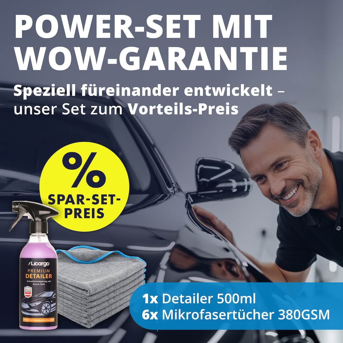 Lackpflege in Perfektion=>6 Premium-Tücher + unser innovatives Detailer Spray – perfekt füreinander entwickelt und jetzt zum unschlagbaren Sparset-Preis.