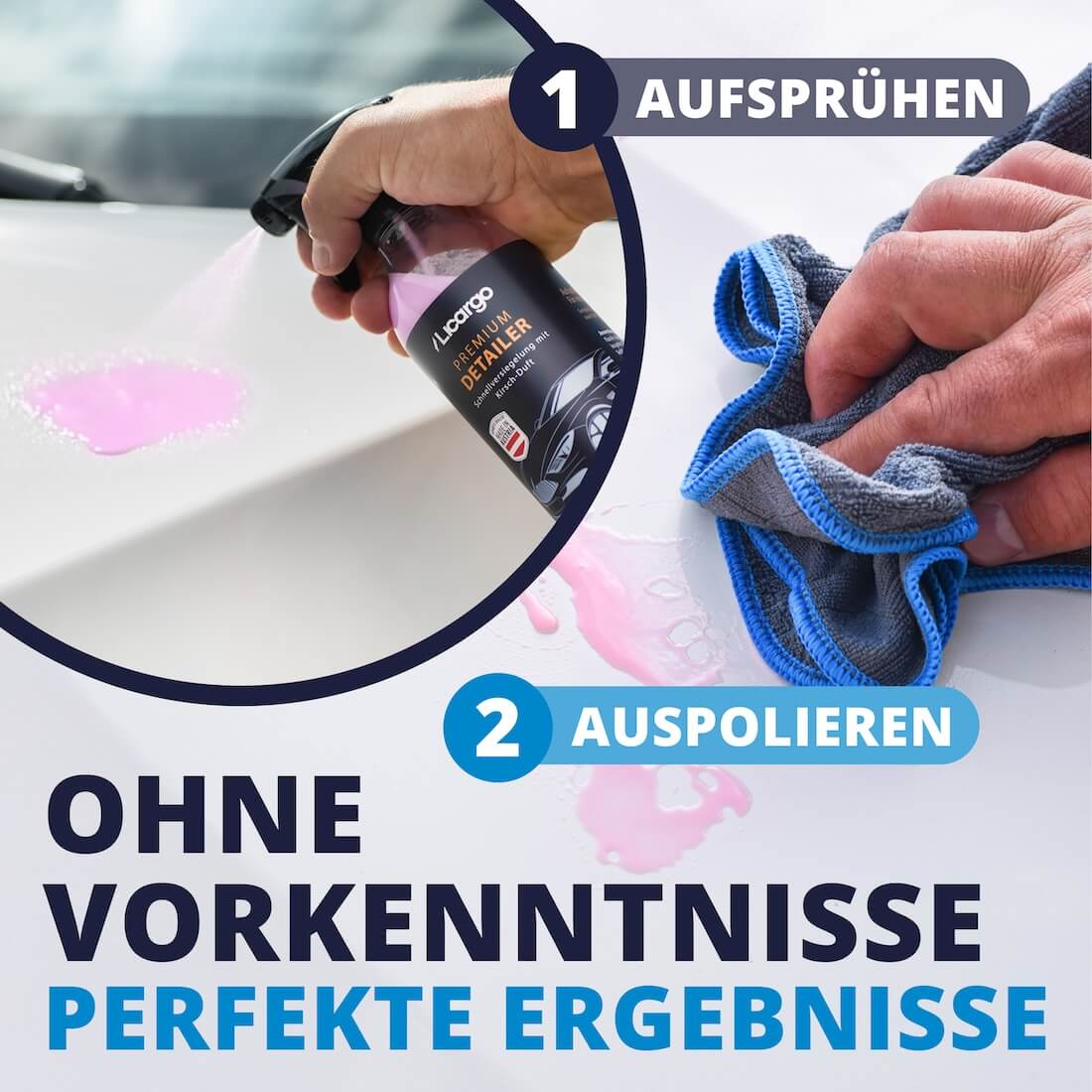 Hochglanz in Rekordzeit=>Vergiss stundenlanges Polieren – in nur 2 kinderleichten Schritten und ohne großen Zeitaufwand bringst Du Dein Auto von vorne bis hinten auf Hochglanz.
