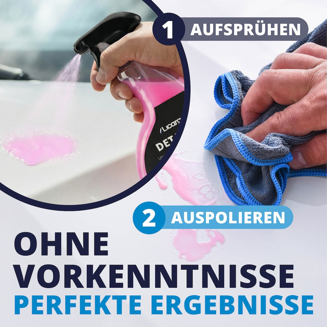 Hochglanz in Rekordzeit=>Vergiss stundenlanges Polieren – in nur 2 kinderleichten Schritten und ohne großen Zeitaufwand bringst Du Dein Auto von vorne bis hinten auf Hochglanz.