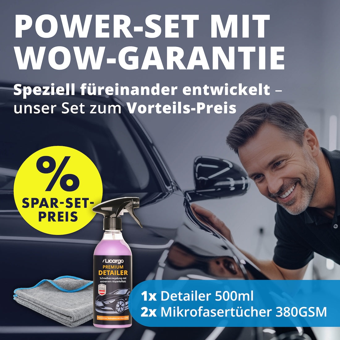Lackpflege in Perfektion=>2 Premium-Tücher + unser innovatives Detailer Spray – perfekt füreinander entwickelt und jetzt zum unschlagbaren Sparset-Preis.