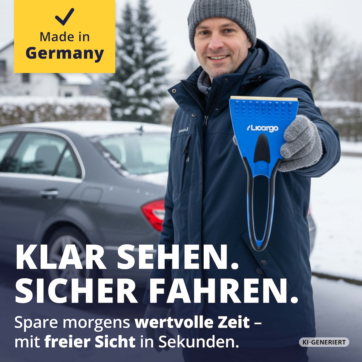 Starte entspannt in den Tag=>Starte mit freier Sicht in den Tag. Unser Eiskratzer macht Dein Auto schnell einsatzbereit – zuverlässig und effizient.