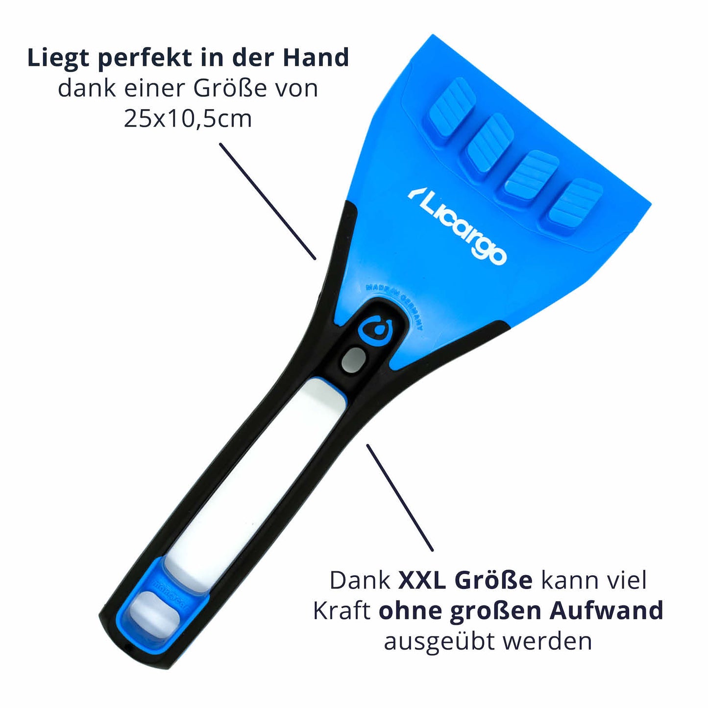 Mehr Größe für mehr Power=>Unser Eiskratzer liegt perfekt in Deiner Hand und ermöglicht es Dir, ohne großen Aufwand viel Druck auf die Scheiben auszuüben.