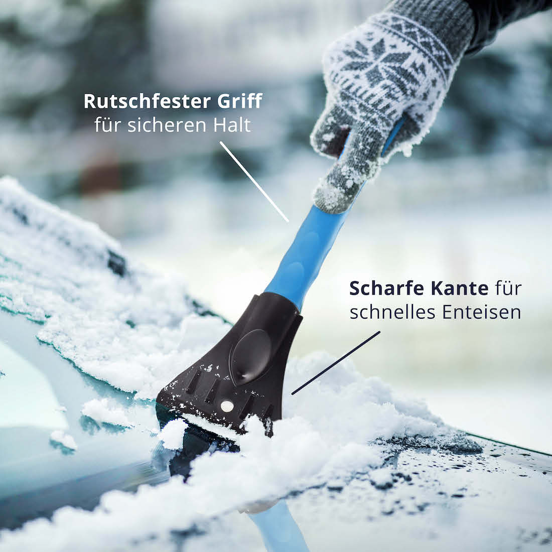 Optimales Handling=>Dank rutschfestem Griff hast Du unseren Eiskratzer immer sicher in der Hand. Die scharfe Kante sorgt außerdem für ein schnelles Enteisen mit wenigen Züge.