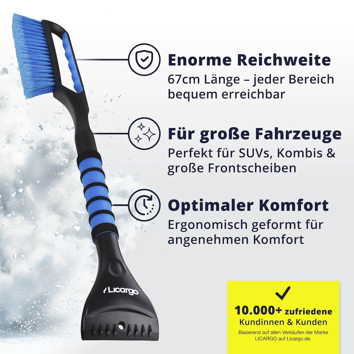 Extra lang mit 67cm=>Dank ultra langem Griffe erreichst Du bequem das gesamte Autodach sowie große Windschutzscheiben. Ideal für SUVs, Vans und Kombis.