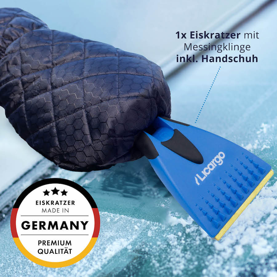 Hergestellt in Deutschland=>Lieferumfang: 1x Eiskratzer mit Messingklinge inkl. Handschuh