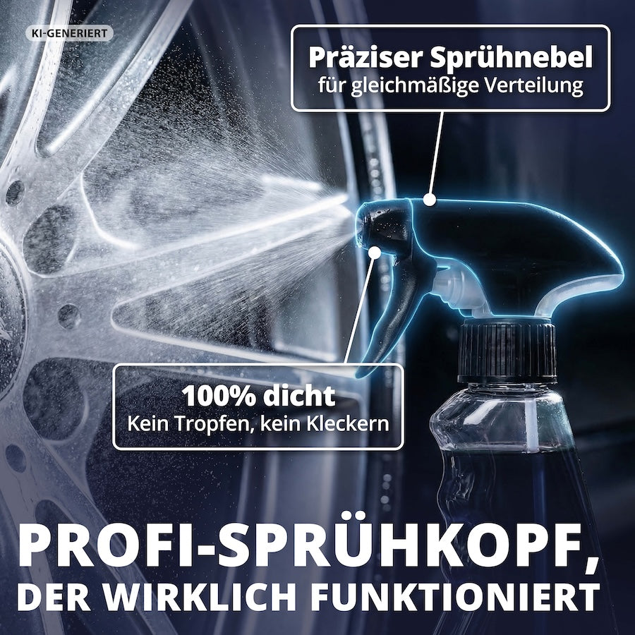 Gleichmäßige & kontrollierte Verteilung=>Der hochwertige Sprühkopf sorgt für eine präzise und gleichmäßige Verteilung des Reinigers. So lässt sich das Produkt gezielt auftragen und effizient einsetzen.