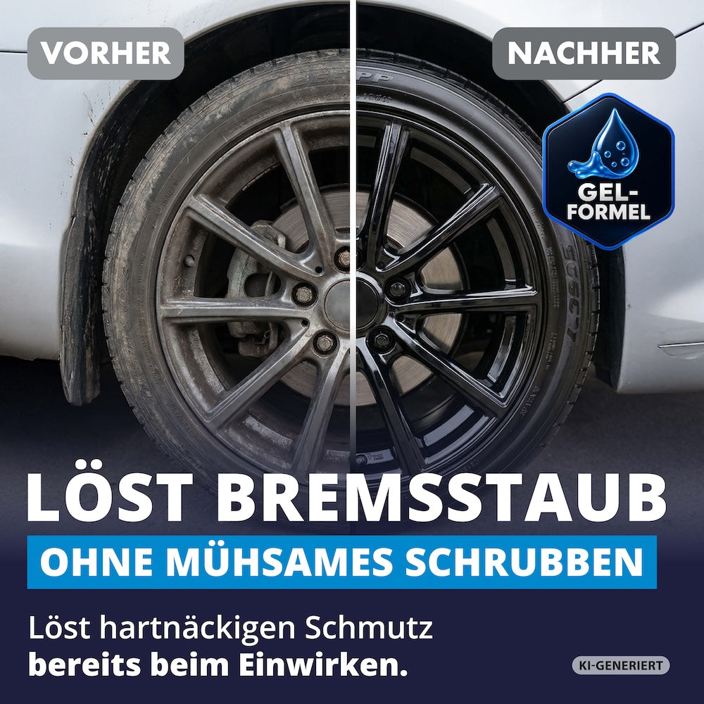 Mühelos saubere Felgen=>Selbst eingebrannter Bremsstaub und Straßenverschmutzungen werden effektiv gelöst. So sehen Deine Felgen nach der Reinigung wieder gepflegt und glänzend aus.