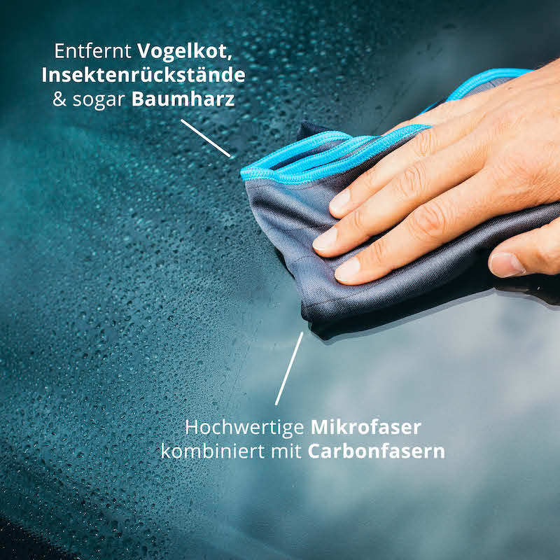 Effektiv & schonend=>Unser Carbontuch entfernt mühelos Vogelkot, Insektenreste und sogar Baumharz, ohne Kratzer zu hinterlassen.