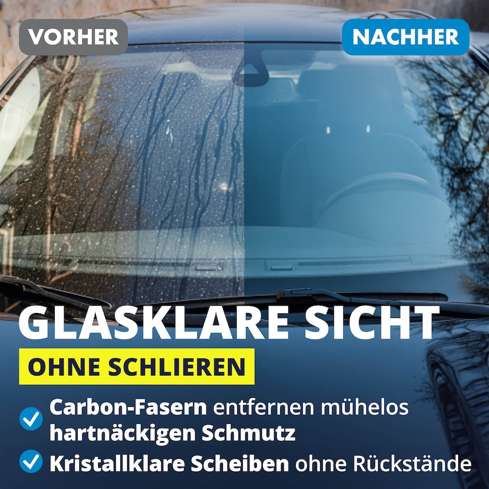 Mühelos gegen Schmutz=>Dank der speziellen Carbon-Fasern entfernen die Pads selbst hartnäckigen Schmutz besonders schonend. So werden Scheiben und Spiegel gründlich gereinigt, ohne unschöne Rückstände zu hinterlassen.