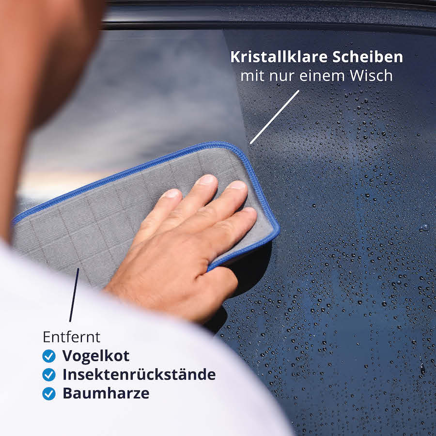 Kristallklare Sicht=>Entferne mühelos Vogelkot, Insektenrückstände und Baumharze – mit nur einem Wisch! Unsere Glas Pads hinterlässt eine streifenfreie Oberfläche für maximal klare Sicht.