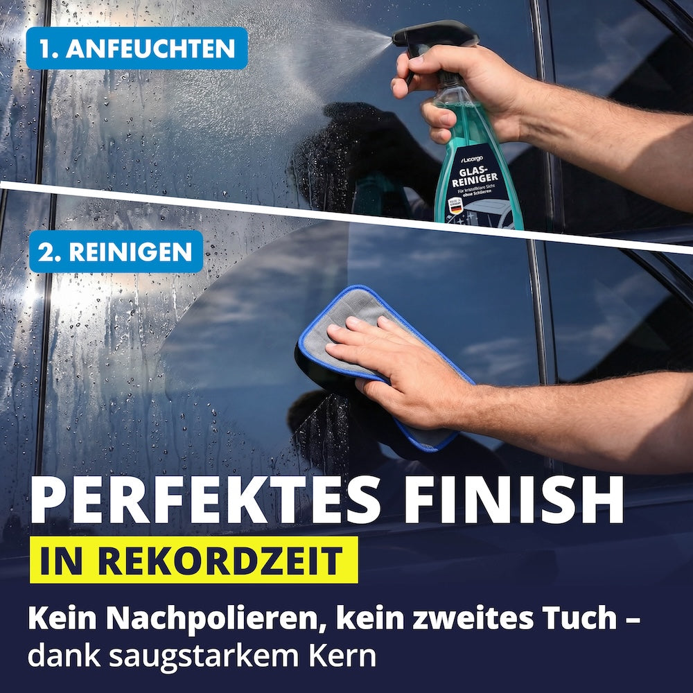 Schnelle Anwendung=>Einfach Fläche anfeuchten und mit dem Glas Pad abwischen – schon entsteht ein sauberes Finish in kürzester Zeit. Ein Nachpolieren oder ein zweites Tuch ist dabei nicht nötig.