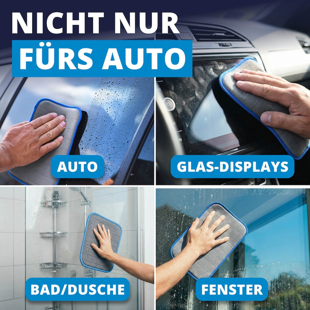 Vielseitig einsetzbar=>Ob Autoscheibe, Glas-Display, Fenster oder Duschkabine – die Glas Pads sind flexibel einsetzbar. So hast Du für viele Glasflächen die passende Reinigungslösung immer griffbereit.