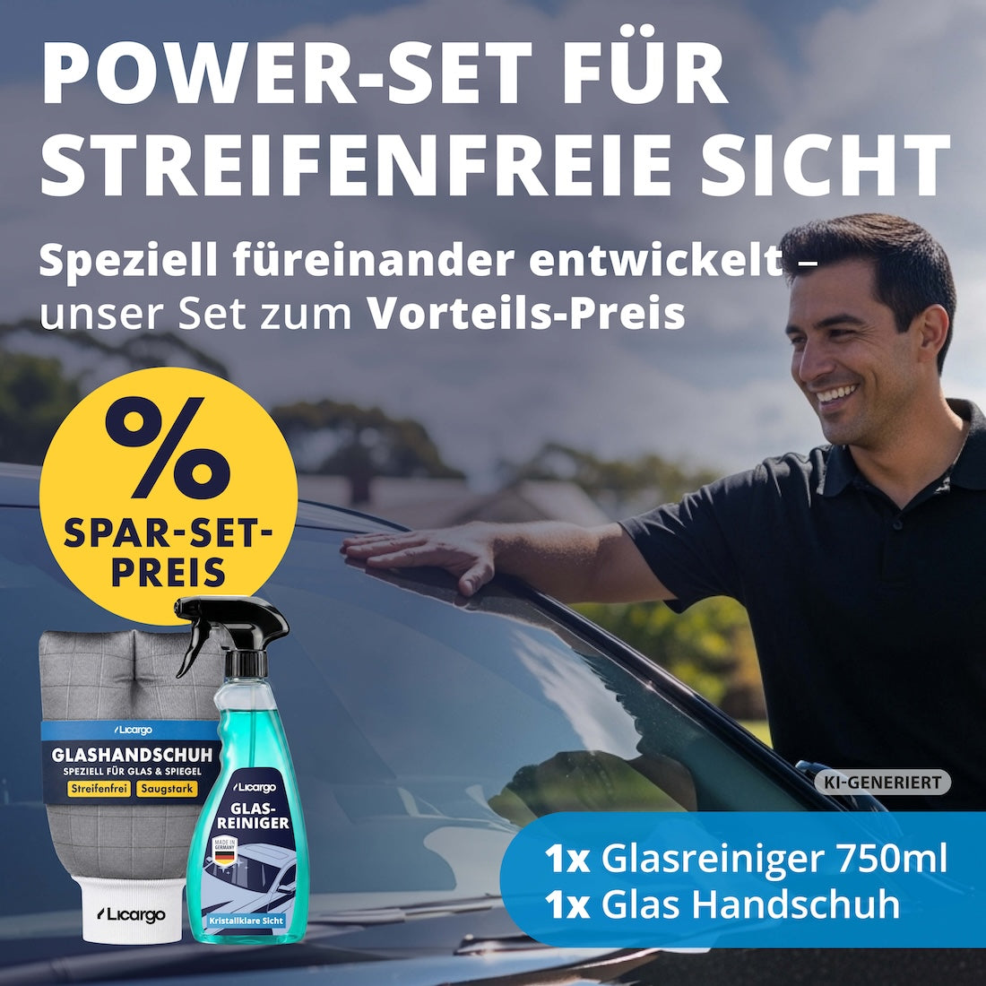 Das perfekte Duo=>Glasreiniger und Glashandschuh in einem Set – clever aufeinander abgestimmt und zusammen deutlich günstiger als einzeln. Reinigung auf einem ganz neuen Level.