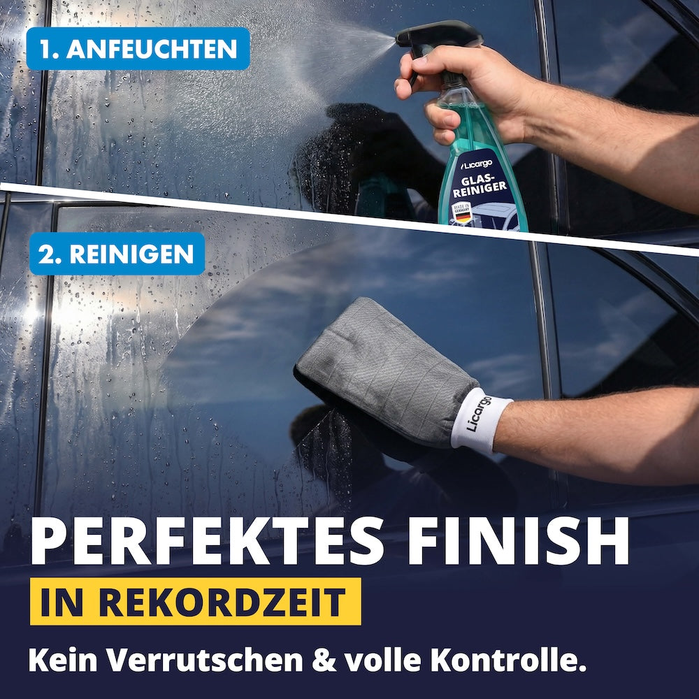 Handschuh mit Carbon-Power=>Durchdachtes Design trifft volle Reinigungskraft: Der beidseitige Glashandschuh sitzt sicher an der Hand, kommt in jede Ecke und reinigt dank Carbonfasern gründlich und kratzerfrei.
