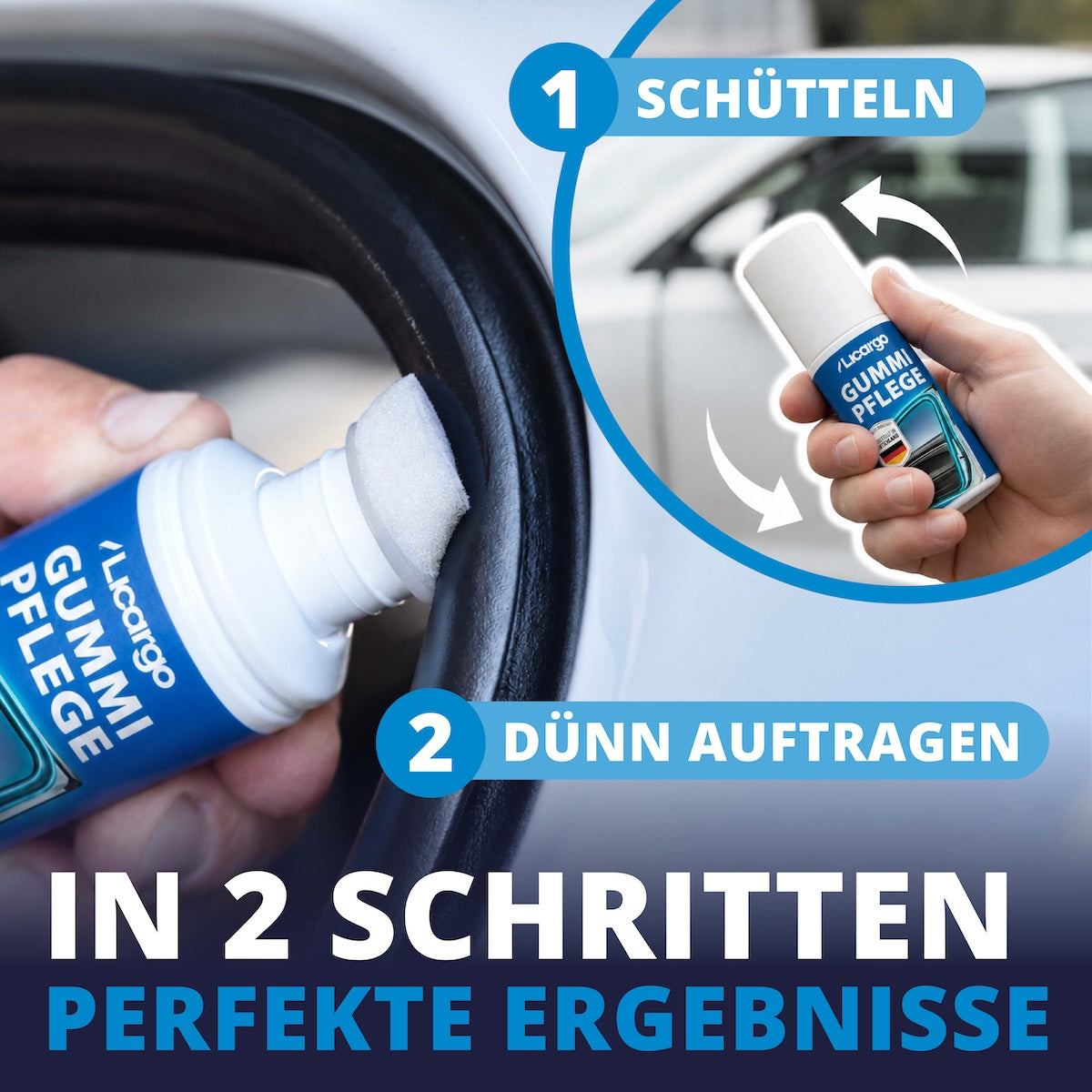 Einfache Anwendung=>Kurz schütteln und anschließend dünn mit dem integrierten Schwamm-Applikator auftragen. Die Pflege ist unkompliziert und sofort wirksam.