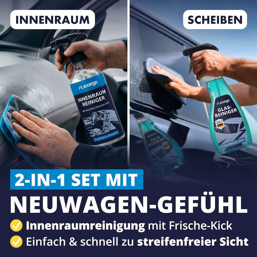 Makellose Ergebnisse=>Das Set sorgt in kürzester Zeit für streifenfreie Sicht und einen makellosen Innenraum mit frischem Duft – maximal effizient, kinderleicht anzuwenden und sofort wirksam.