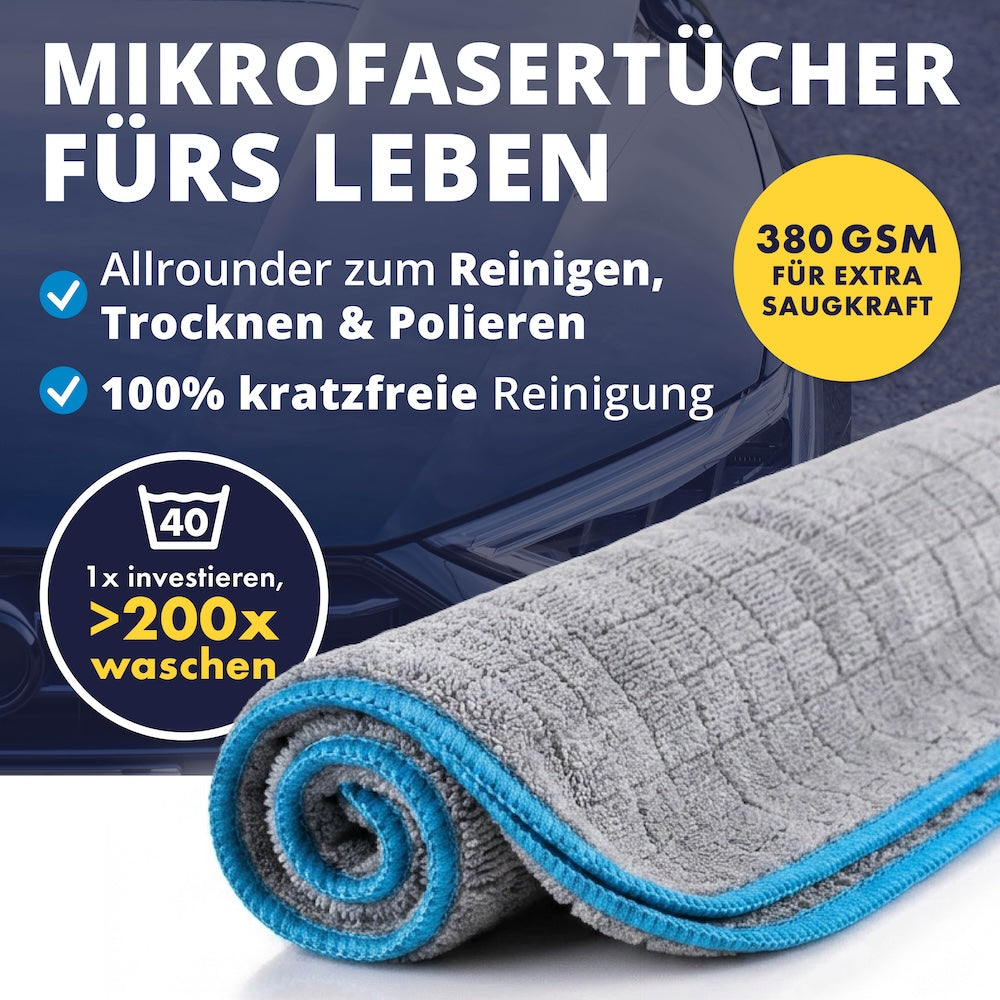 Schachbrett-Technologie=>Unsere Mikrofasertücher kombinieren eine innovative Schachbrettstruktur für maximale Schmutzaufnahme mit Hightech-Fasern, die selbst nach 200 Wäschen volle Reinigungs-Power liefern.