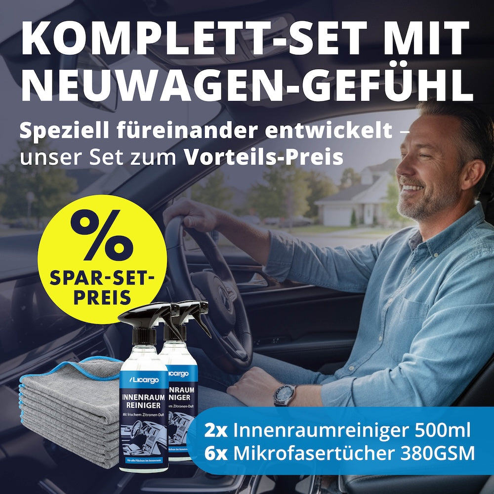 Cockpit-Pflege in Perfektion=>Einfach & effektiv: Innenraumreiniger und 380 gsm Mikrofasertücher – das perfekte Duo für streifenfreie Sauberkeit und ein gepflegtes Cockpit.