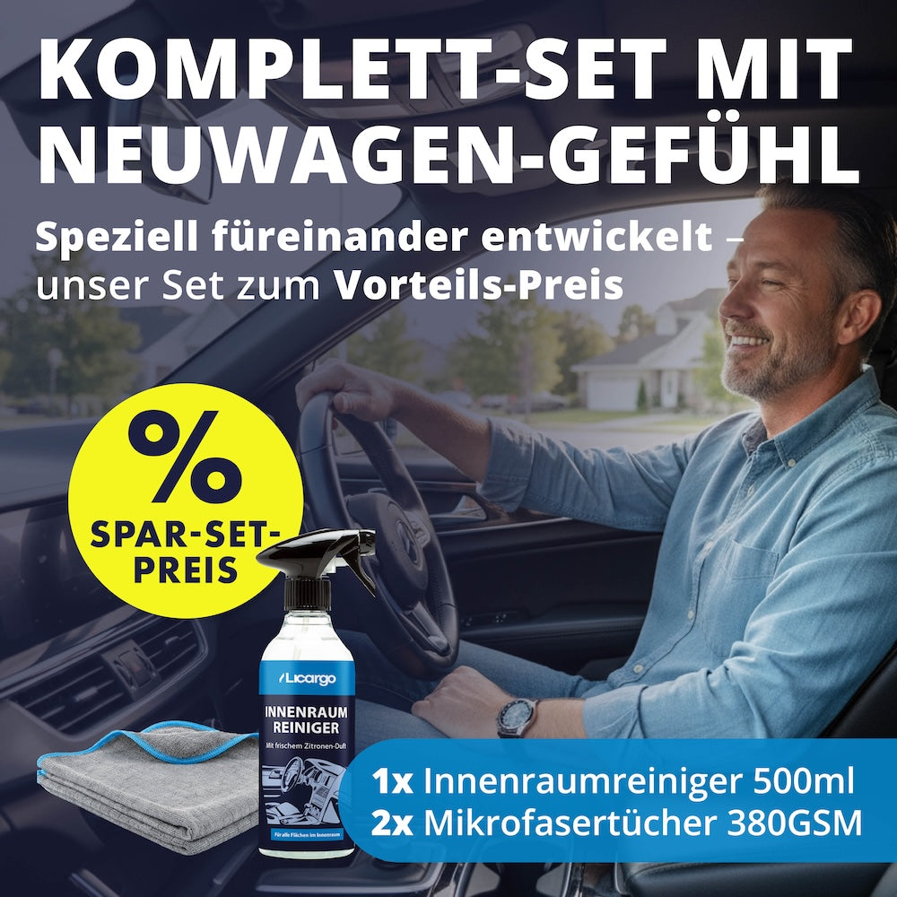 Cockpit-Pflege in Perfektion=>Einfach & effektiv: Innenraumreiniger und 380 gsm Mikrofasertücher – das perfekte Duo für streifenfreie Sauberkeit und ein gepflegtes Cockpit.