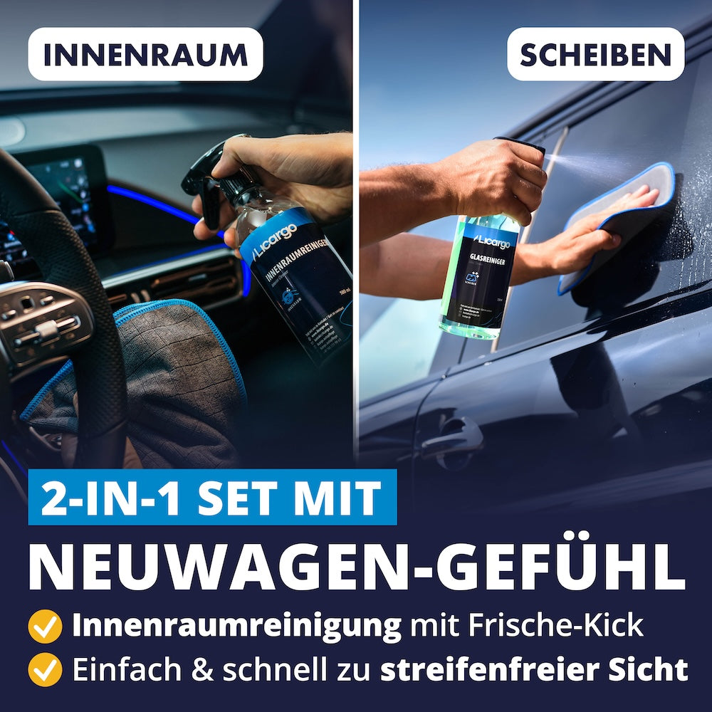 Makellose Ergebnisse=>Das Set sorgt in kürzester Zeit für streifenfreie Sicht und einen makellosen Innenraum mit frischem Duft – maximal effizient, kinderleicht anzuwenden und sofort wirksam.