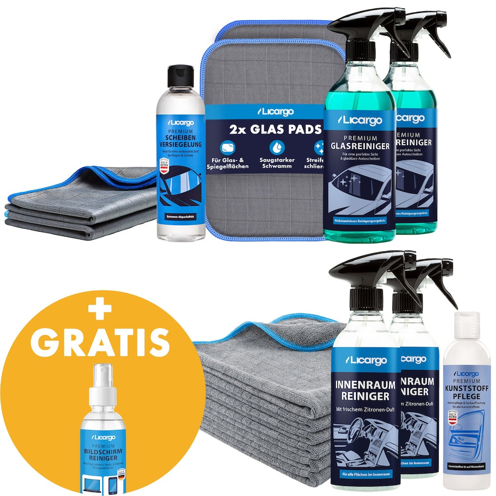 Das ultimative 2-in-1-Set=>Effektive Reinigung und schonende Pflege für Cockpit und Scheiben in einem Set – für ein rundum frisches, klares Fahrerlebnis.