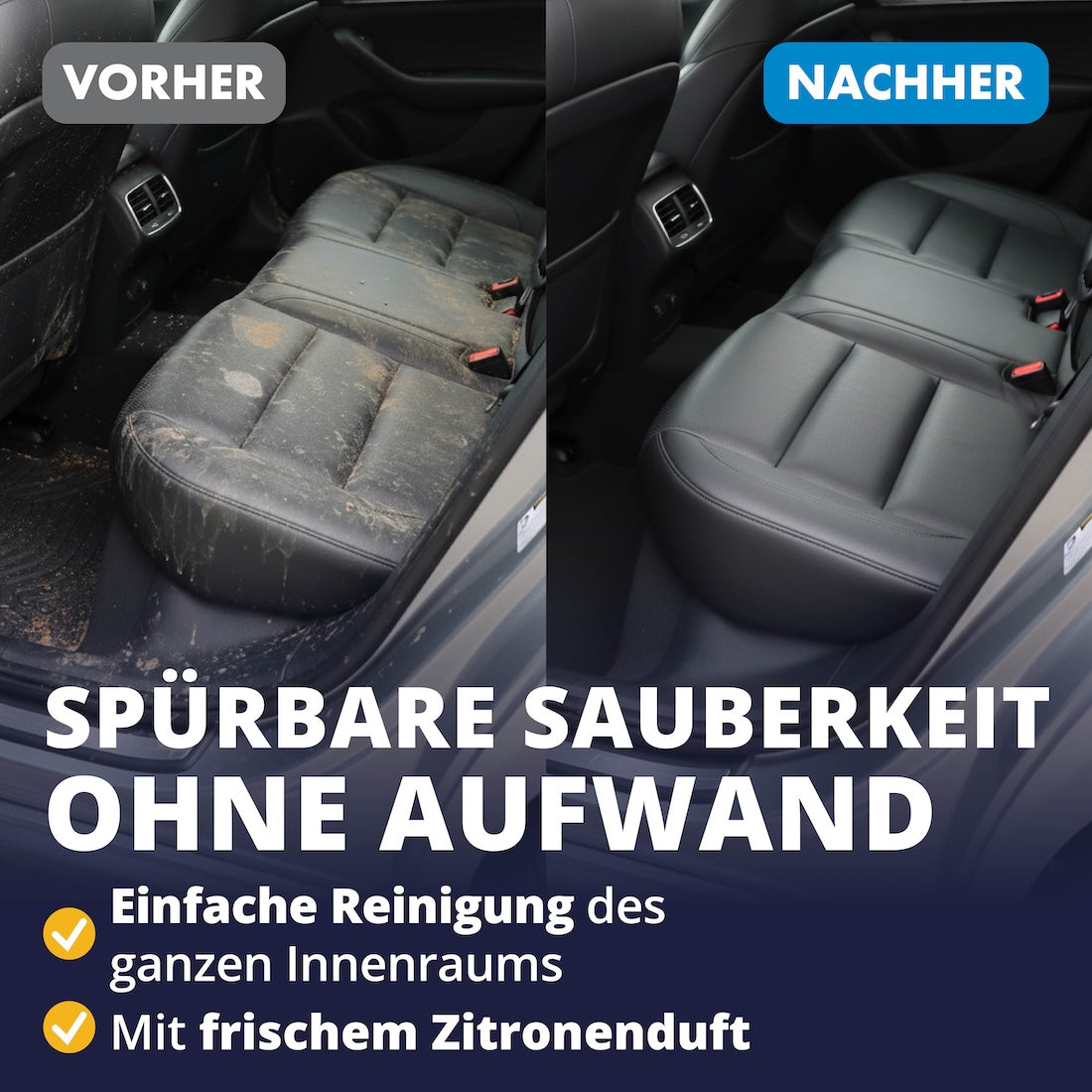 Sauber im Handumdrehen=>Selbst stark verschmutzte Innenräume werden in Sekunden wieder sauber – für alle Flächen geeignet, schonend zur Oberfläche und bedenkenlos in der Anwendung.