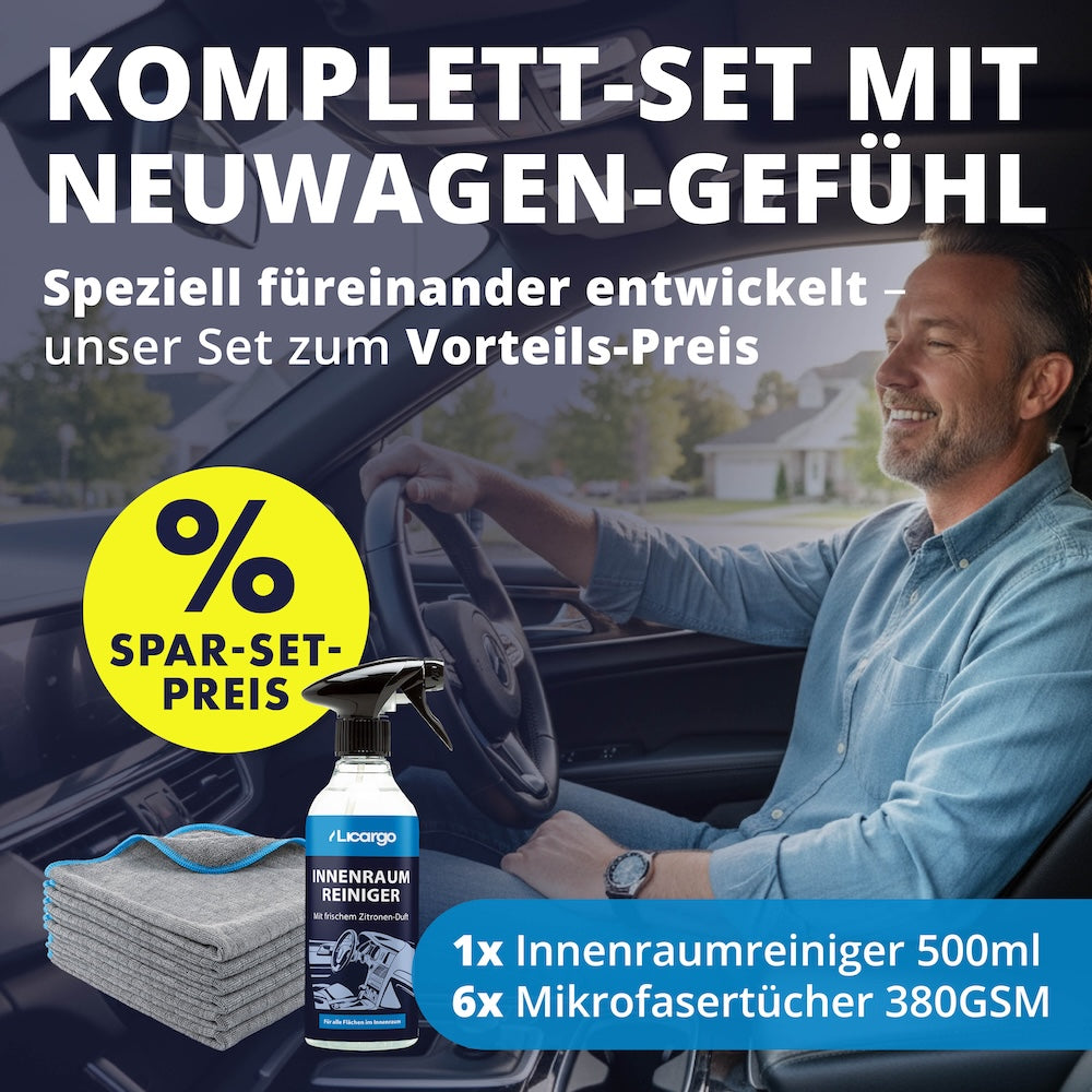Cockpit-Pflege in Perfektion=>Einfach & effektiv: Innenraumreiniger und 380 gsm Mikrofasertücher – das perfekte Duo für streifenfreie Sauberkeit und ein gepflegtes Cockpit.