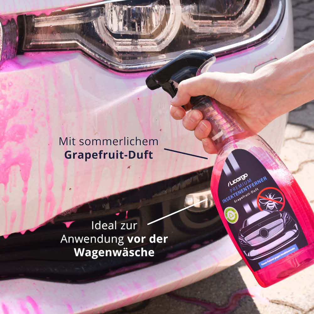 Rückstandslose Reinigung=>Der Insektenentferner löst selbst hartnäckigste Verschmutzungen, die sich auf der Fahrzeugoberfläche festgesetzt haben. Ideal zur Anwendung vor der eigentlichen Fahrzeugwäsche!