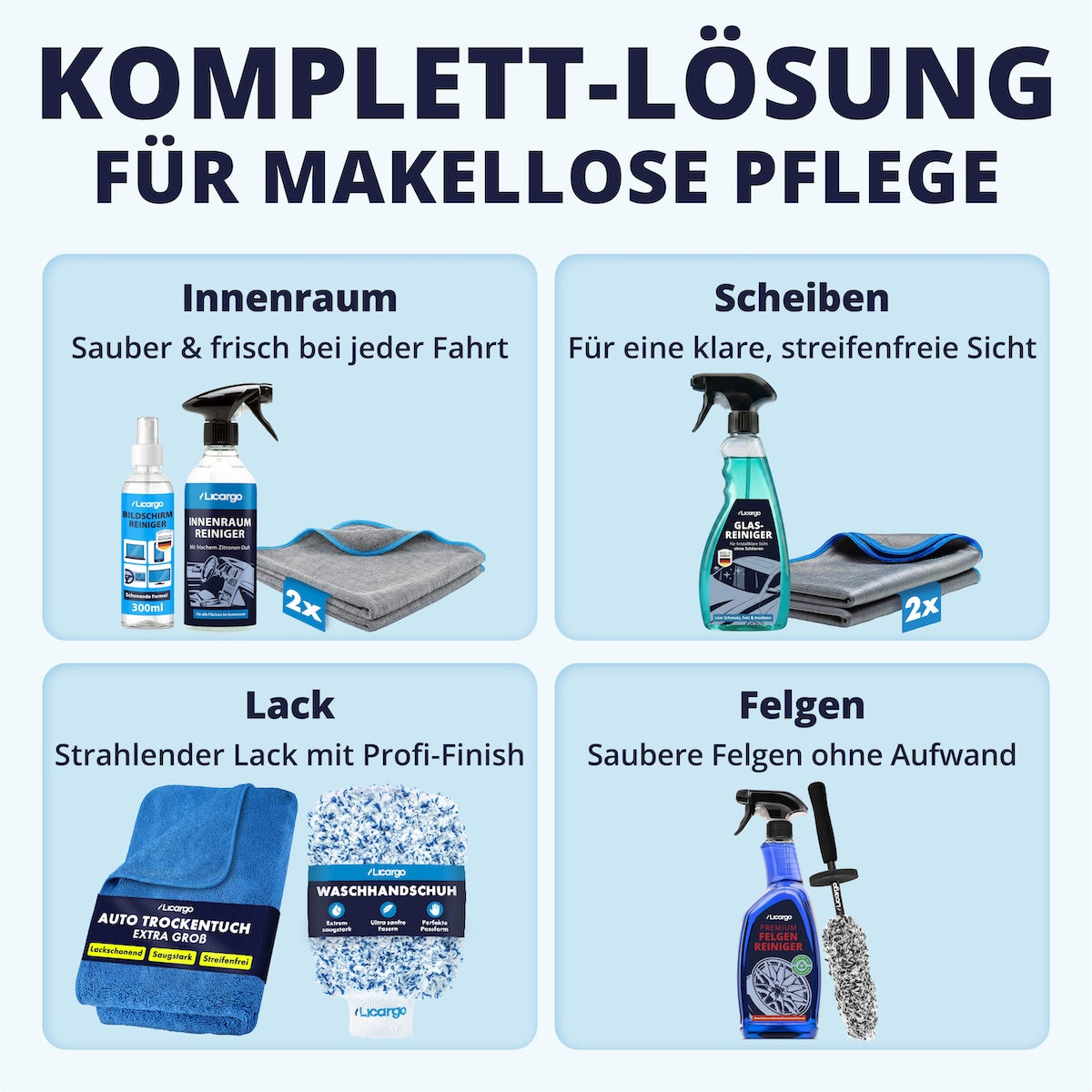 Sauberkeit mit System=>Jedes Produkt ist perfekt aufeinander abgestimmt und liefert unfassbar starke Ergebnisse in Rekordzeit.
Einfach anwenden, mühelos reinigen und jedes Mal den maximalen Glanz genießen.