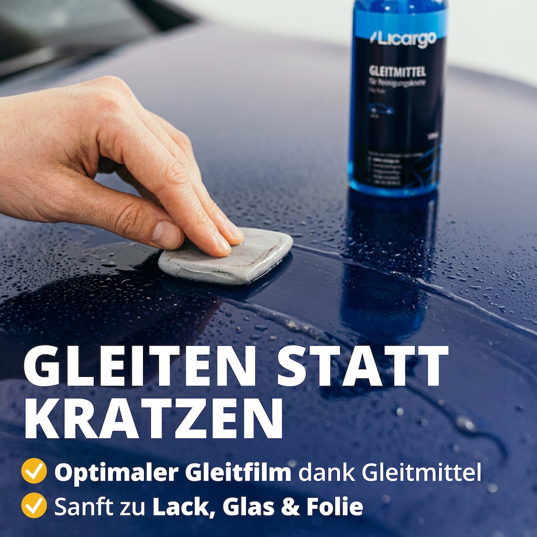 Schonende Anwendung=>Das Gleitmittel bildet einen schützenden Film zwischen Knete und Lack. So gleitet die Knete sanft über Lack, Glas und Folie.