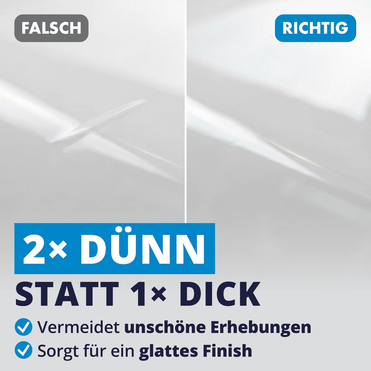 Profi-Tipp zur Anwendung=>Mehrere dünne Aufträge sorgen für ein gleichmäßiges Finish ohne Erhebungen. So fügt sich die Reparatur optisch sauber in den Originallack ein.