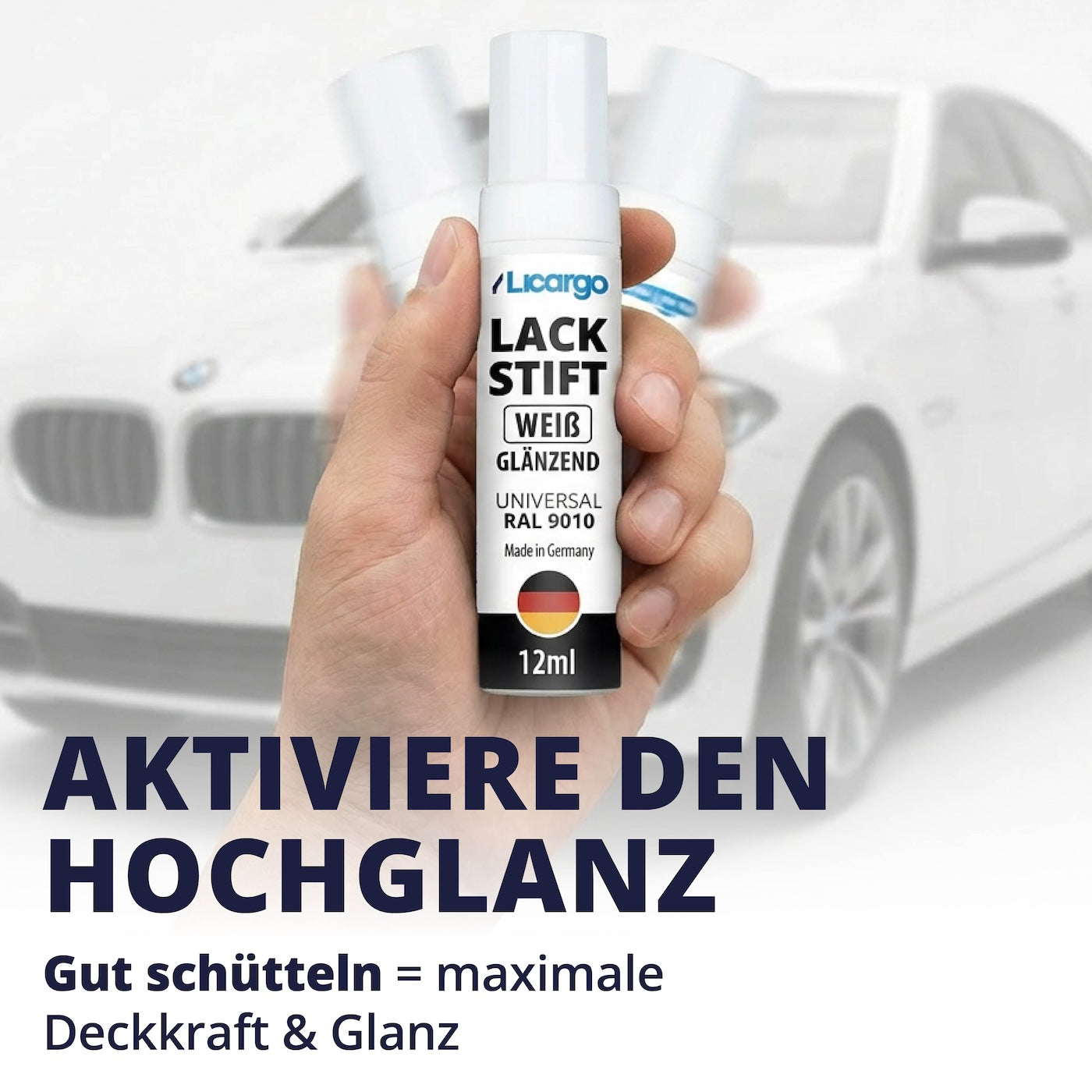 Schütteln, auftragen, fertig=>Kräftiges Schütteln aktiviert die Pigmente für gleichmäßigen Glanz und optimale Deckkraft. So entfaltet der Lack sein volles Reparaturpotenzial.