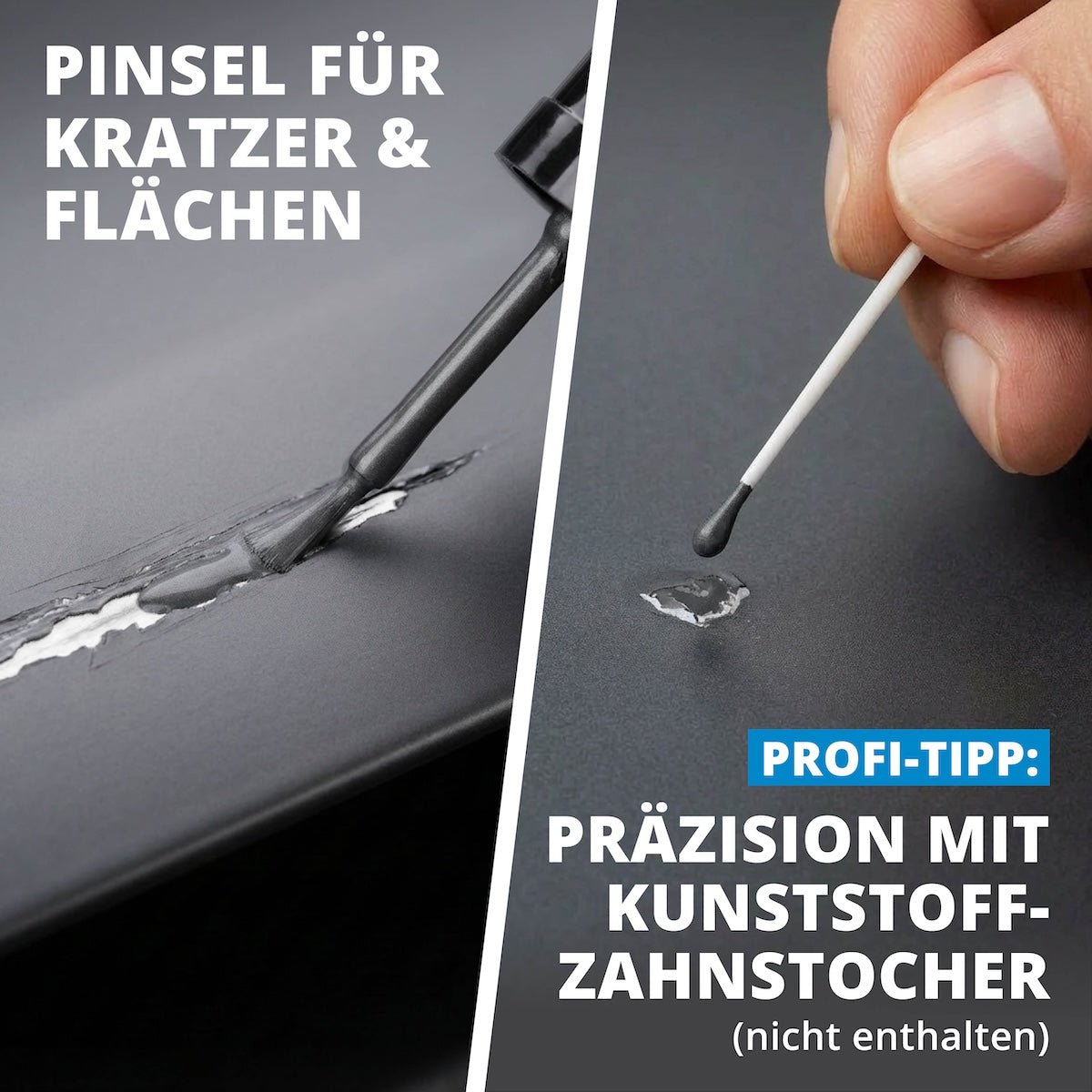 Präzision für Kratzer & Flächen=>Der integrierte Pinsel ermöglicht kontrolliertes Arbeiten, selbst an feinen Schadstellen. Für saubere Ergebnisse ohne Verlaufen oder Kleckern.
