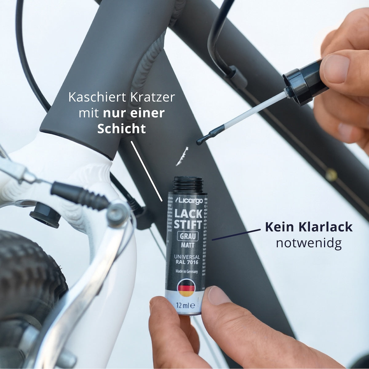 1-Schicht-Lack=>Eine Schicht genügt, um Kratzer vollständig abzudecken. Es wird außerdem kein Klarlack benötigt.