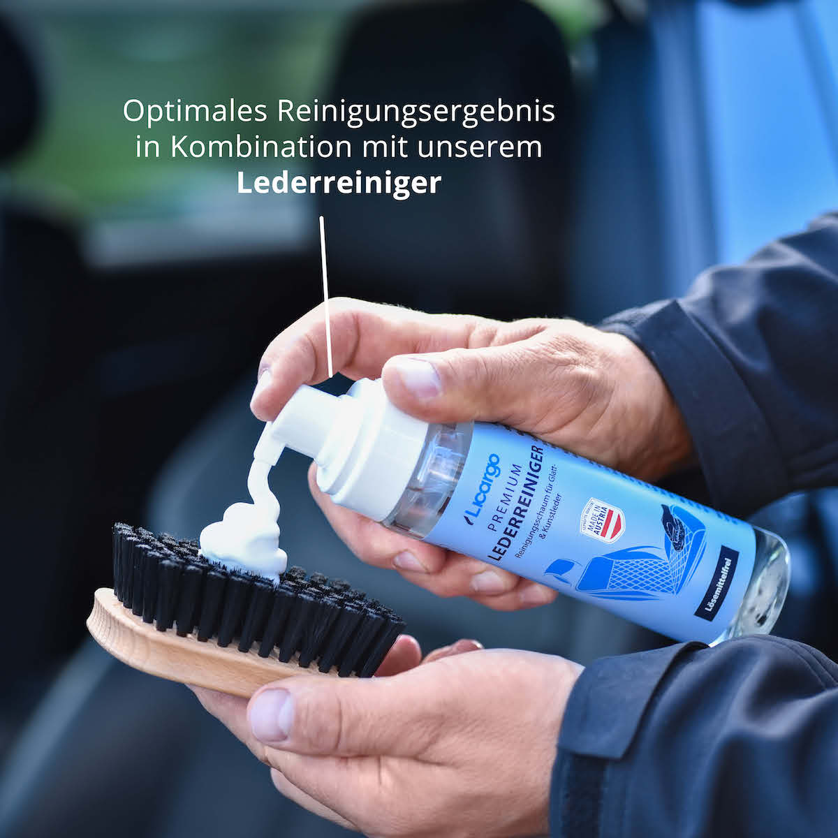 Strahlendes Leder=>Bei hartnäckig verschmutztem Leder empfehlen wir unsere Bürste in Kombination mit unserem Lederreiniger-