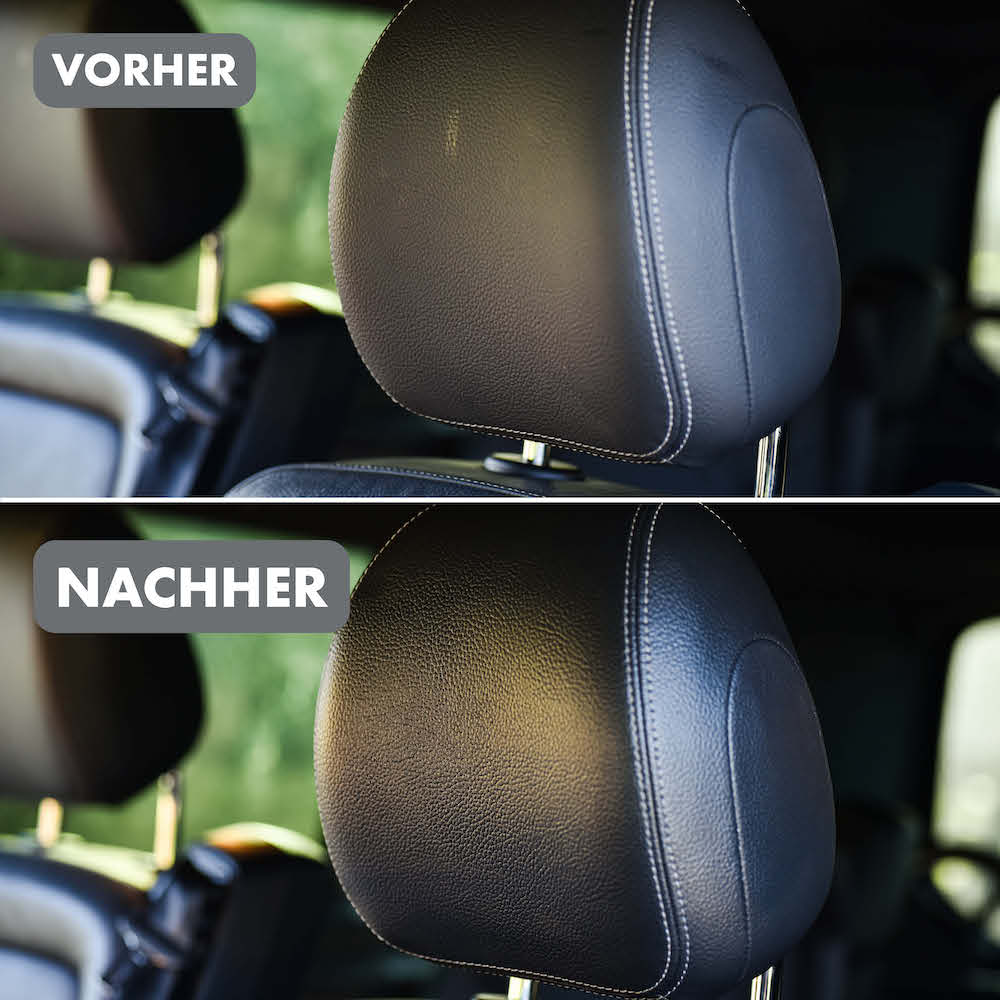 Vorher-Nachher-Effekt=>Überzeuge Dich selbst von der Wirksamkeit unserer Lederpflege-Lotion, die selbst anspruchsvollstes Leder geschmeidig macht und seine ursprüngliche Eleganz zurückbringt.