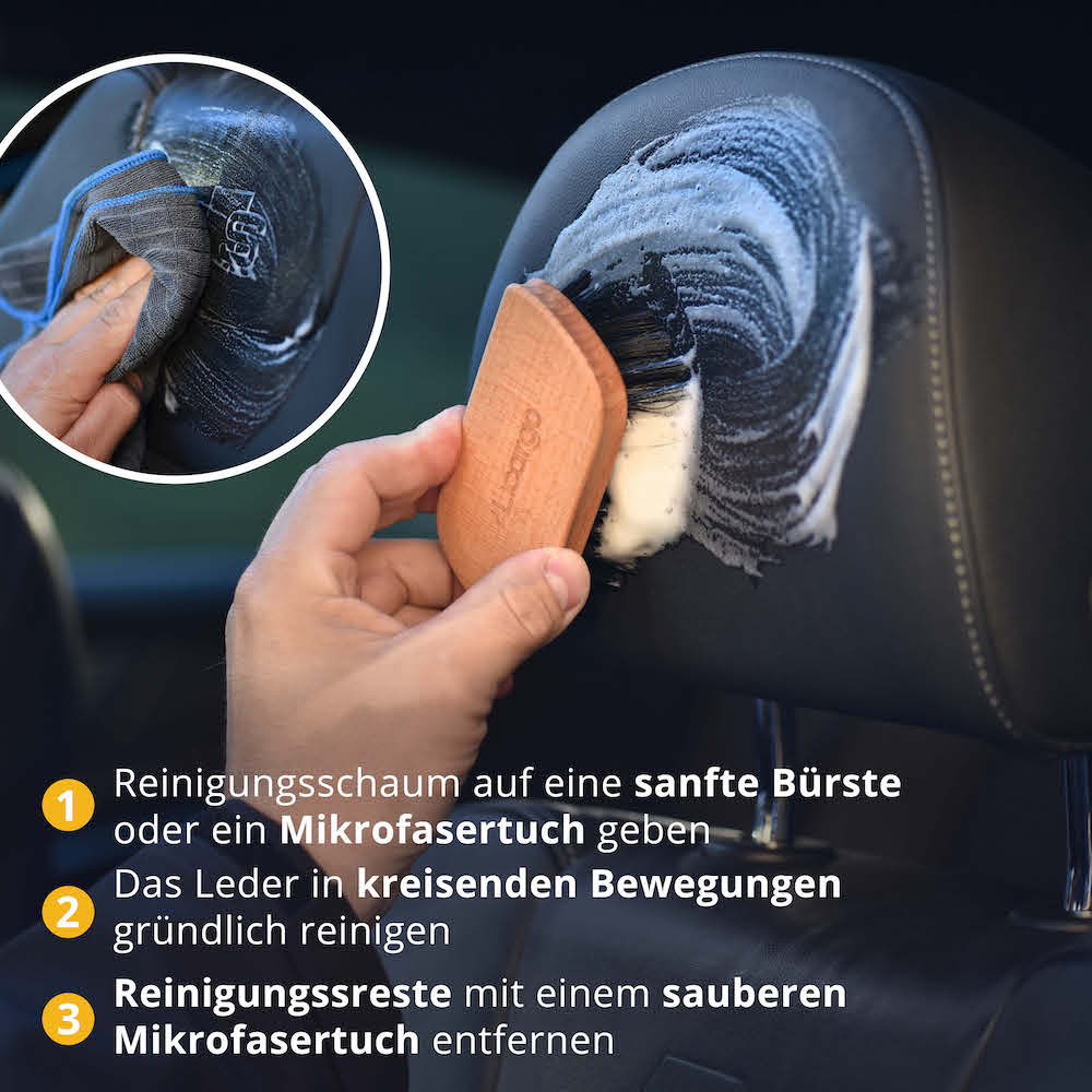 Einfache Anwendung=>Die Anwendung ist einfach und schonend. Trage den Schaum gleichmäßig auf, arbeite ihn sanft mit einem weichen Tuch oder einer Bürste ein, und wische oder sauge anschließend ab.